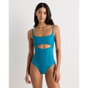 Quince Italian Cut-Out One-Piece Swimsuit Teal Blue‎ Size M NWT